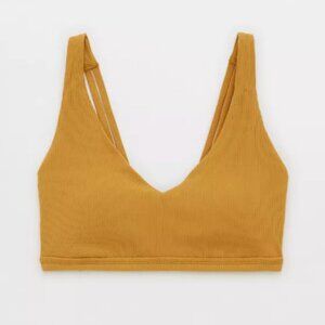 OFFLINE By Aerie Ribbed Plunge Sports Bra in Honey Size M New